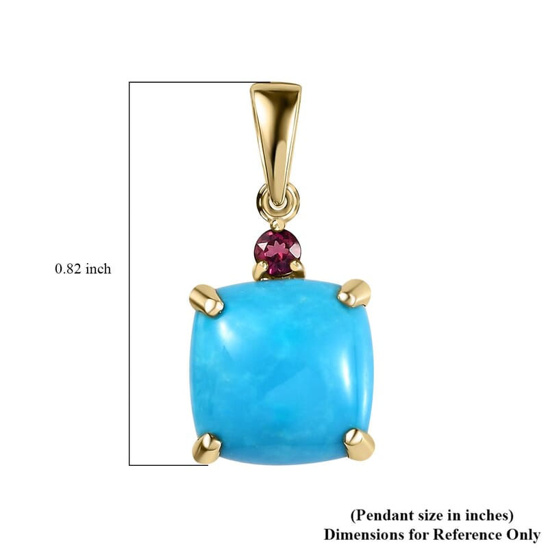 Luxoro 10K Yellow Gold Premium Sleeping Beauty Turquoise and Ouro Fino Rubellite Pendant without Chain 3.90 ctw