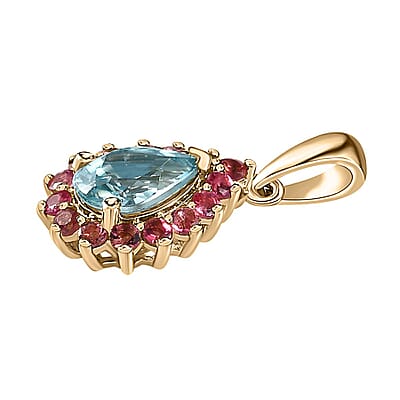 Luxoro 10K Yellow Gold Premium Ratanakiri Blue Zircon and Ouro Fino Rubellite Pendant without Chain 1.80 ctw