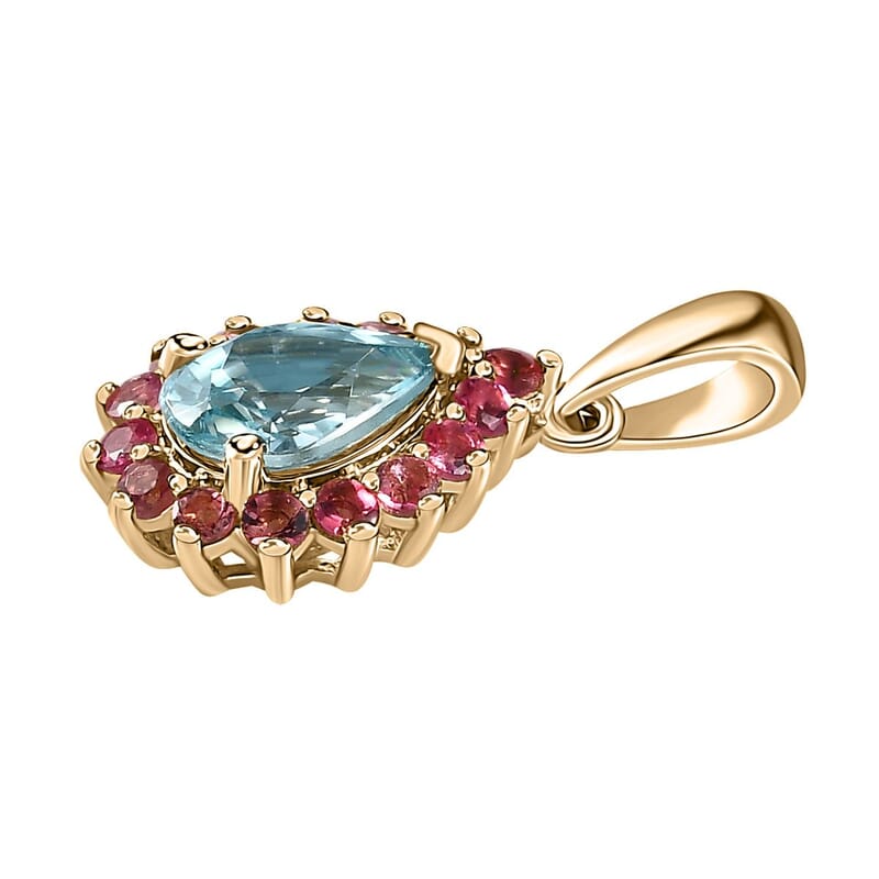 Luxoro 10K Yellow Gold Premium Ratanakiri Blue Zircon and Ouro Fino Rubellite Pendant without Chain 1.80 ctw
