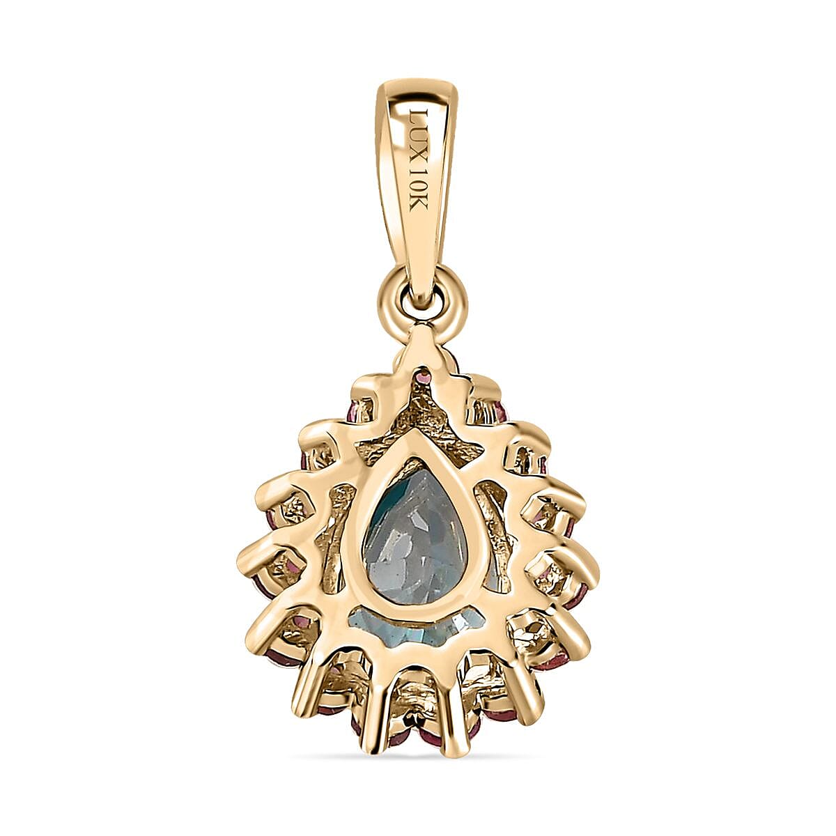 Luxoro 10K Yellow Gold Premium Ratanakiri Blue Zircon and Ouro Fino Rubellite Pendant without Chain 1.80 ctw