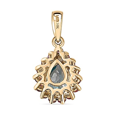 Luxoro 10K Yellow Gold Premium Ratanakiri Blue Zircon and Ouro Fino Rubellite Pendant without Chain 1.80 ctw