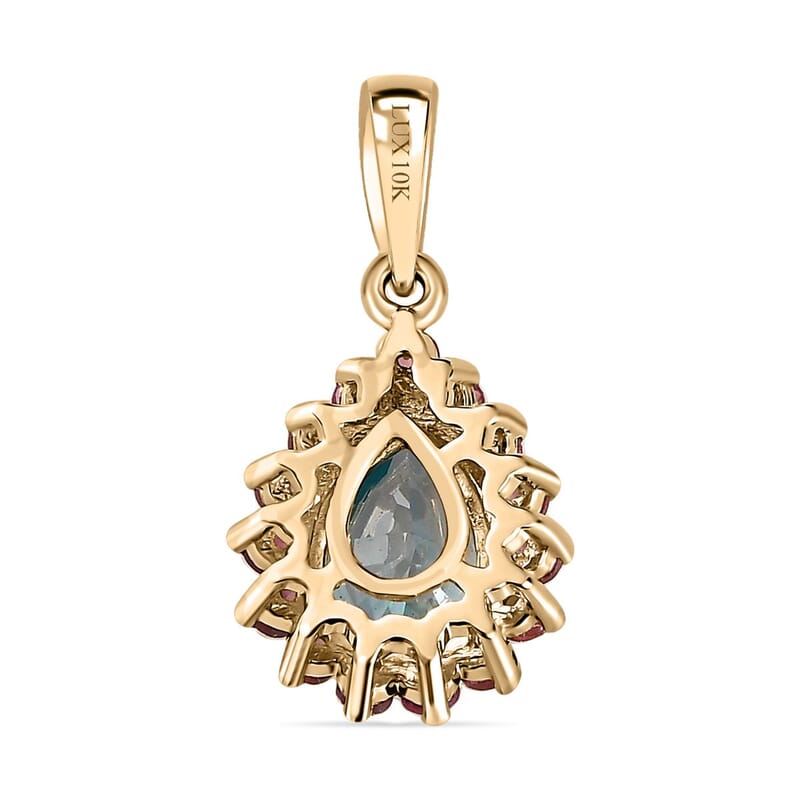 Luxoro 10K Yellow Gold Premium Ratanakiri Blue Zircon and Ouro Fino Rubellite Pendant without Chain 1.80 ctw