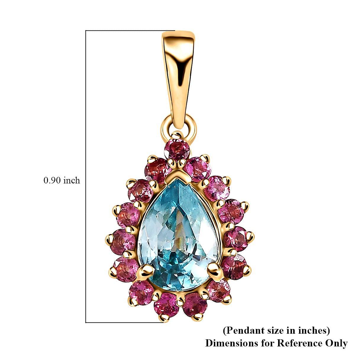 Luxoro 10K Yellow Gold Premium Ratanakiri Blue Zircon and Ouro Fino Rubellite Pendant without Chain 1.80 ctw