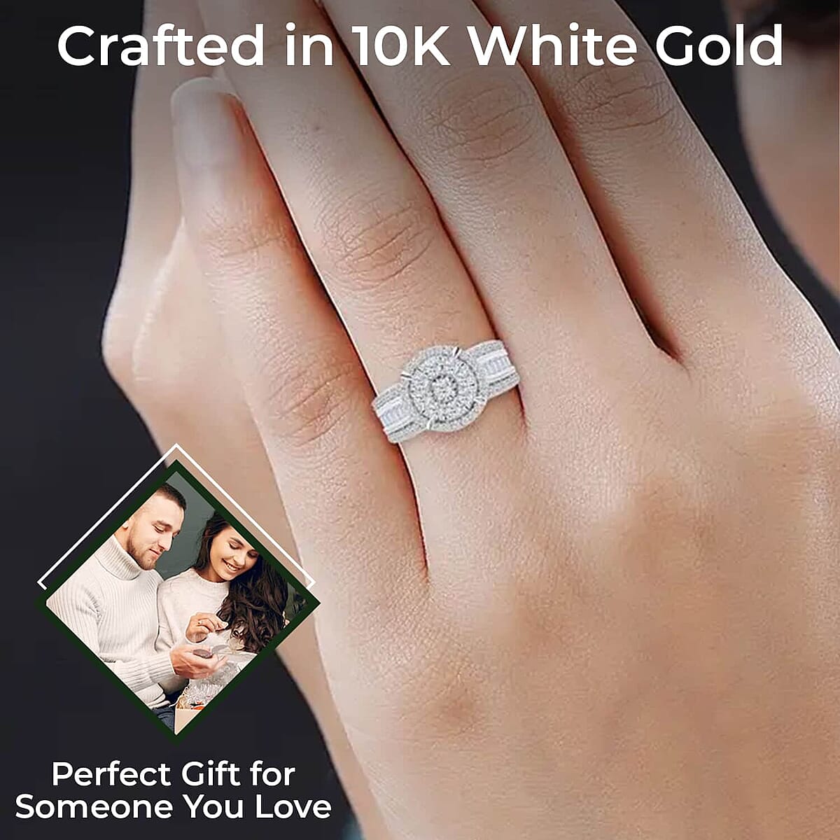 G-H I2 Diamond Ring, 10K White Gold Ring, Diamond Cluster Ring, Diamond Jewelry, Gifts For Her 5 Grams 1.00 ctw (Size 9.5) image number 2