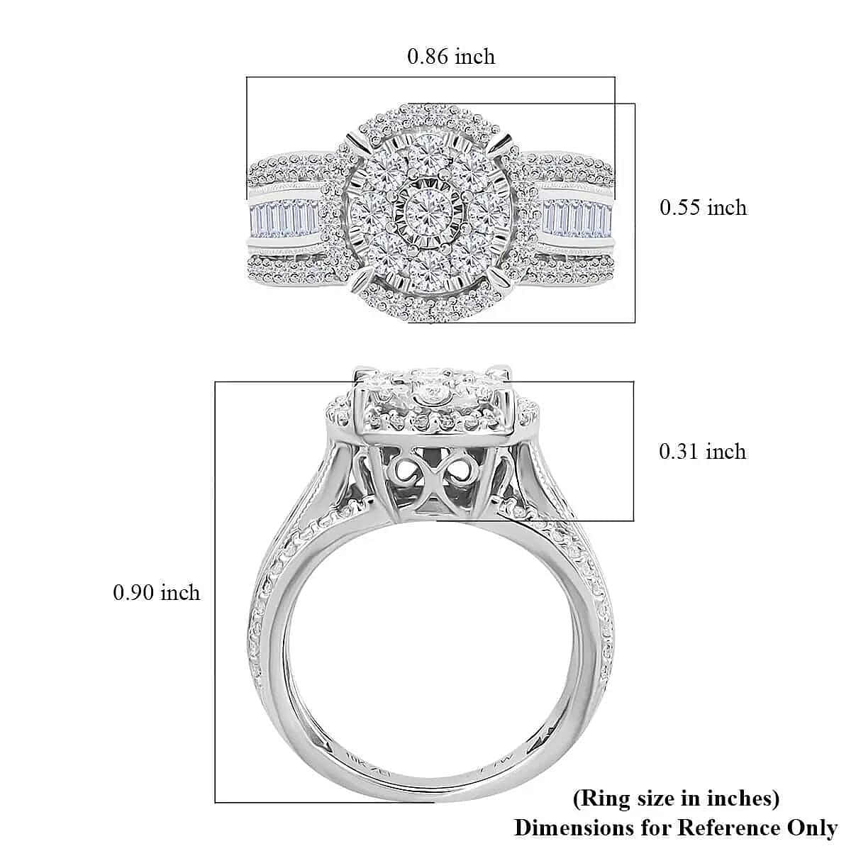 G-H I2 Diamond Ring, 10K White Gold Ring, Diamond Cluster Ring, Diamond Jewelry, Gifts For Her 5 Grams 1.00 ctw (Size 9.5) image number 6