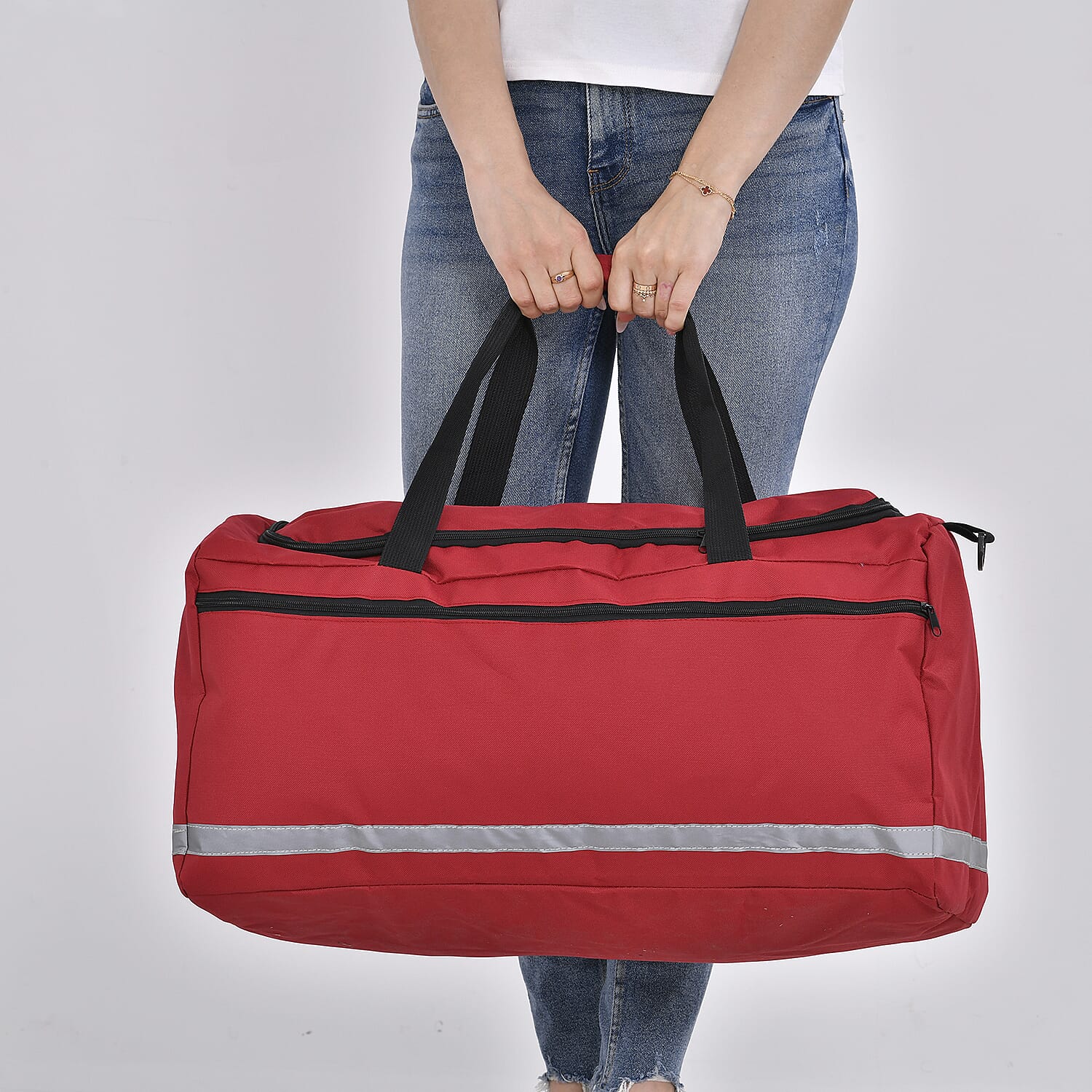 Red Polyester Large-capacity Travel Bag with Shoulder Strap