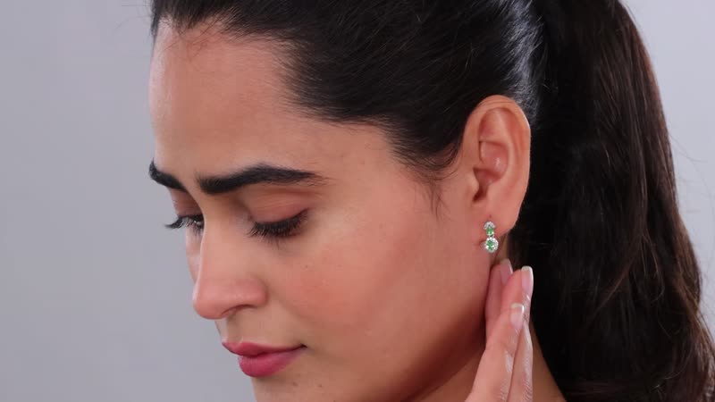 Tsavorite Garnet and White Zircon Dangle Earrings in Platinum Over Sterling Silver 1.10 ctw
