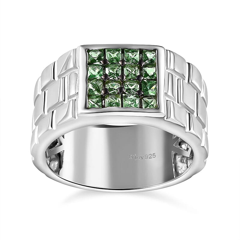Tsavorite Garnet Men's Ring in Platinum Over Sterling Silver (Size 10.0) 0.85 ctw