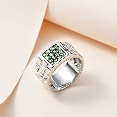 Tsavorite Garnet Men's Ring in Platinum Over Sterling Silver (Size 10.0) 0.85 ctw