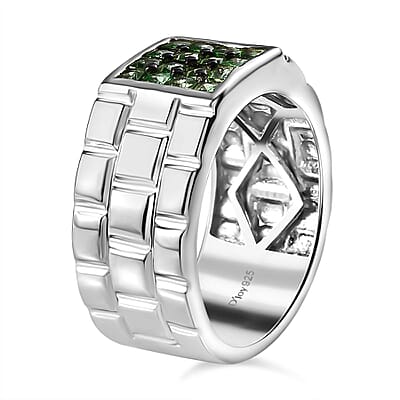 Tsavorite Garnet Men's Ring in Platinum Over Sterling Silver (Size 10.0) 0.85 ctw