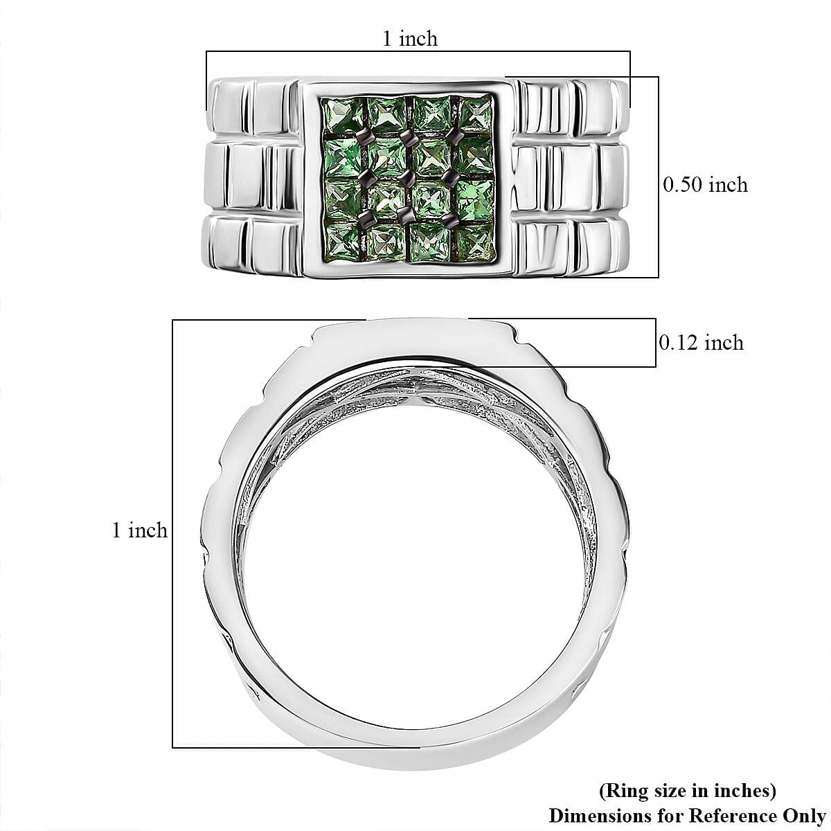 Tsavorite Garnet Men's Ring in Platinum Over Sterling Silver (Size 10.0) 0.85 ctw