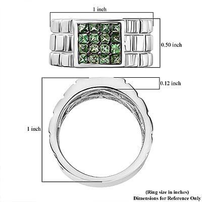 Tsavorite Garnet Men's Ring in Platinum Over Sterling Silver (Size 10.0) 0.85 ctw