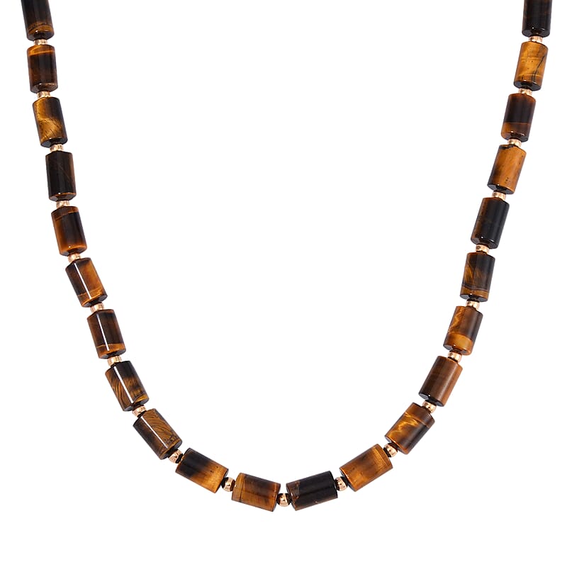 Yellow Tigers Eye 204.00 ctw Necklace in Goldtone 18-20 Inches
