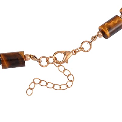 Yellow Tigers Eye 204.00 ctw Necklace in Goldtone 18-20 Inches