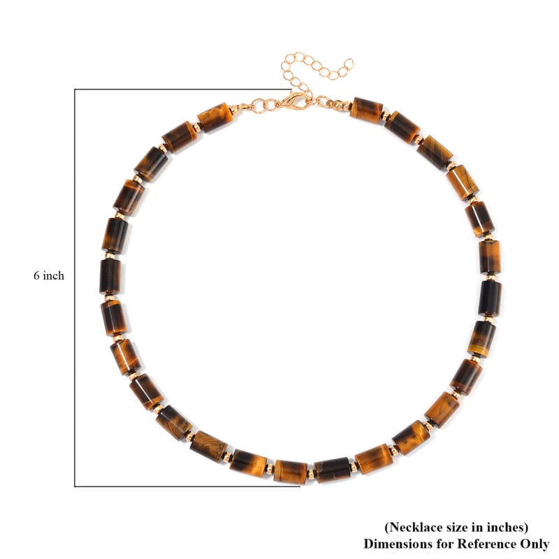 Yellow Tigers Eye 204.00 ctw Necklace in Goldtone 18-20 Inches