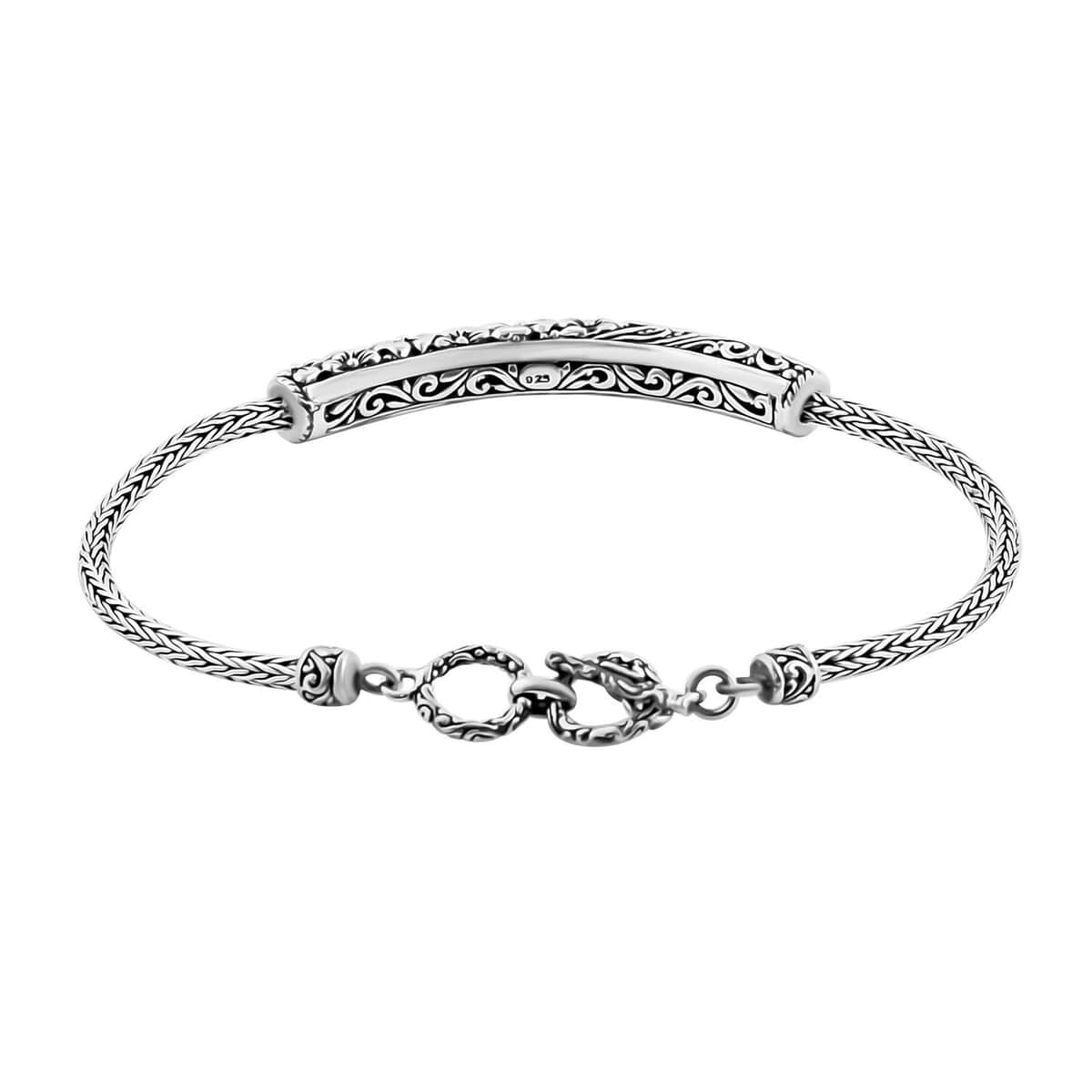 Bali Legacy Sterling Silver Toggle Clasp Frangipani with Filigree Bracelet (6.50-8.0In) 11.90 Grams image number 3