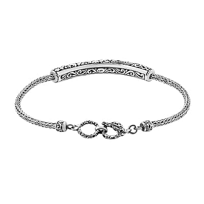 Bali Legacy Sterling Silver Toggle Clasp Frangipani with Filigree Bracelet (6.50-8.0In) 11.90 Grams
