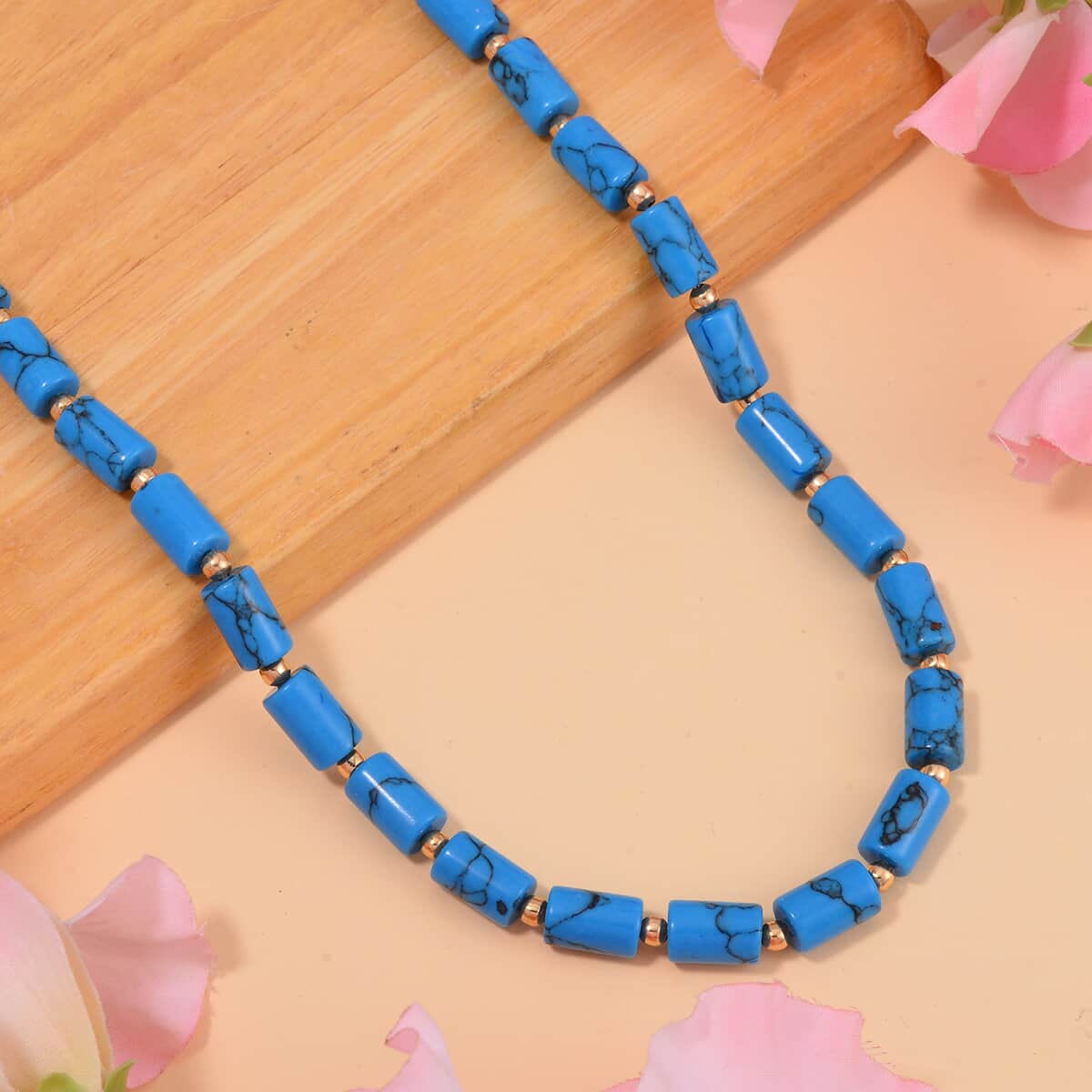 Constitute Blue Howlite 150.00 ctw Necklace in Goldtone 18-20 Inches image number 1