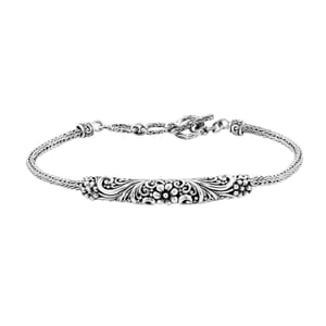 Bali Legacy Sterling Silver Toggle Clasp Floral Bracelet (6.50-8.0In) 12.35 Grams