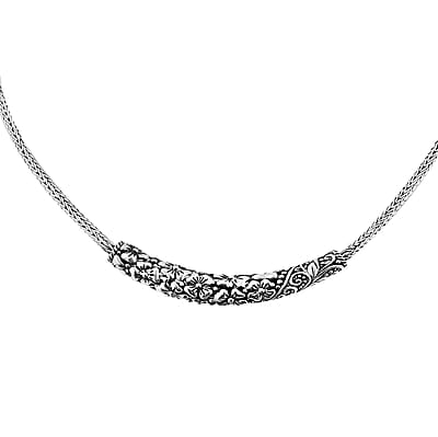 Bali Legacy Sterling Silver Frangipani with Filigree Necklace 18-19 Inches 21 Grams