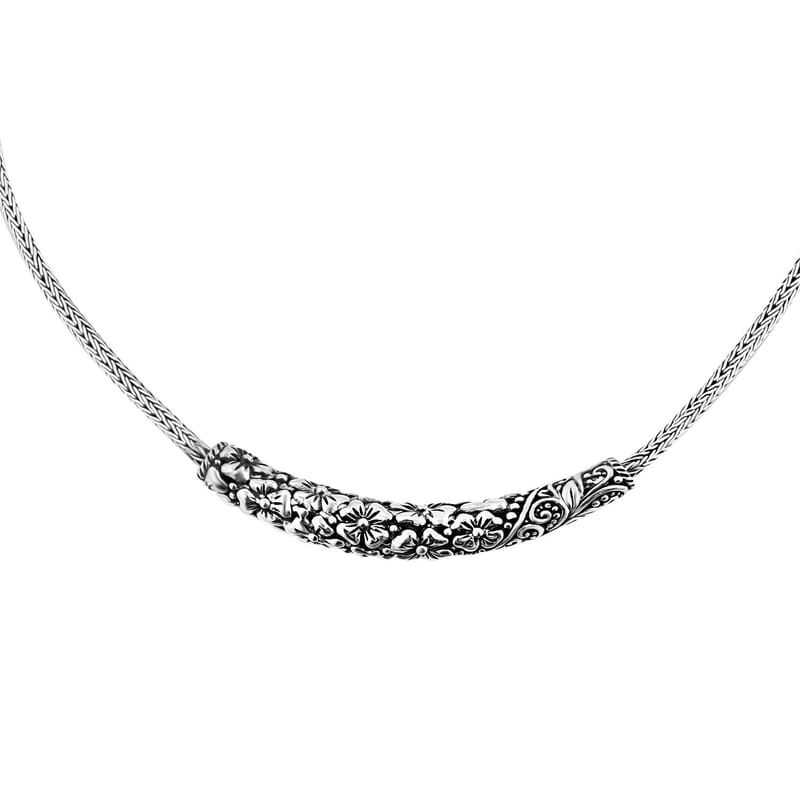 Bali Legacy Sterling Silver Frangipani with Filigree Necklace 18-19 Inches 21 Grams