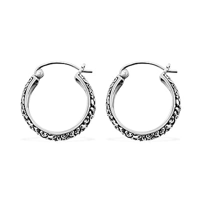 Bali Legacy Sterling Silver Frangipani with Filigree Hoop Earrings 7.10 Grams