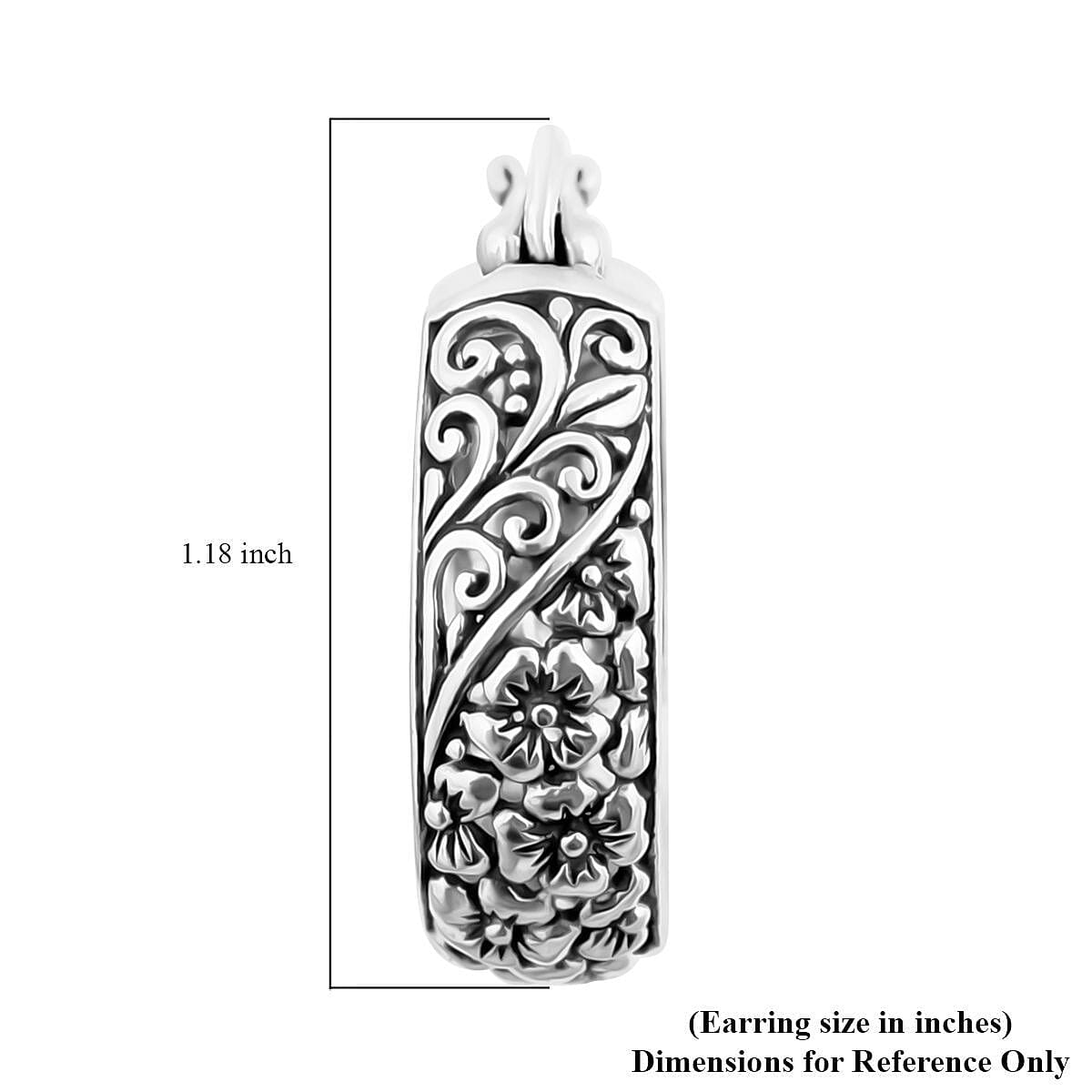 Bali Legacy Sterling Silver Frangipani with Filigree Hoop Earrings 7.10 Grams