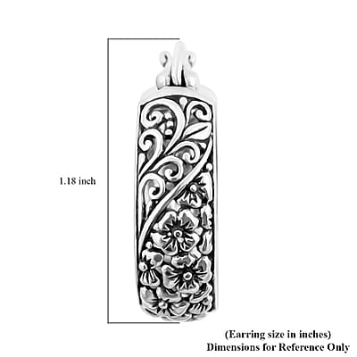 Bali Legacy Sterling Silver Frangipani with Filigree Hoop Earrings 7.10 Grams