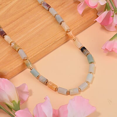 Multi Color Amazonite Necklace 18-20 Inches in Goldtone 204.00 ctw