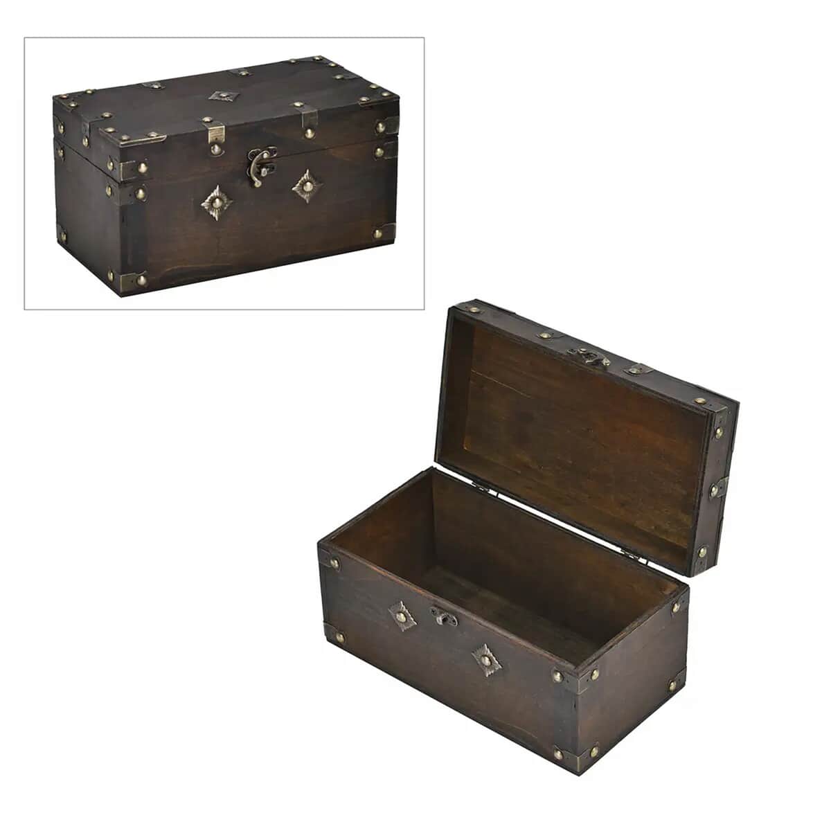Solid Brown European Style Wooden Box with Decorative Metal Dots (9.8"x5.1"x5.1") image number 0