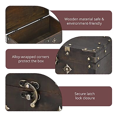 Solid Brown European Style Wooden Box with Decorative Metal Dots