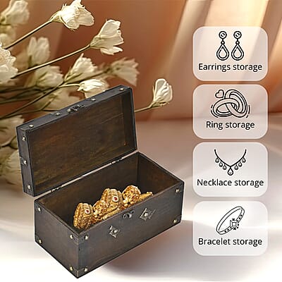 Solid Brown European Style Wooden Box with Decorative Metal Dots