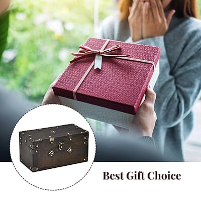 Solid Brown European Style Wooden Box with Decorative Metal Dots