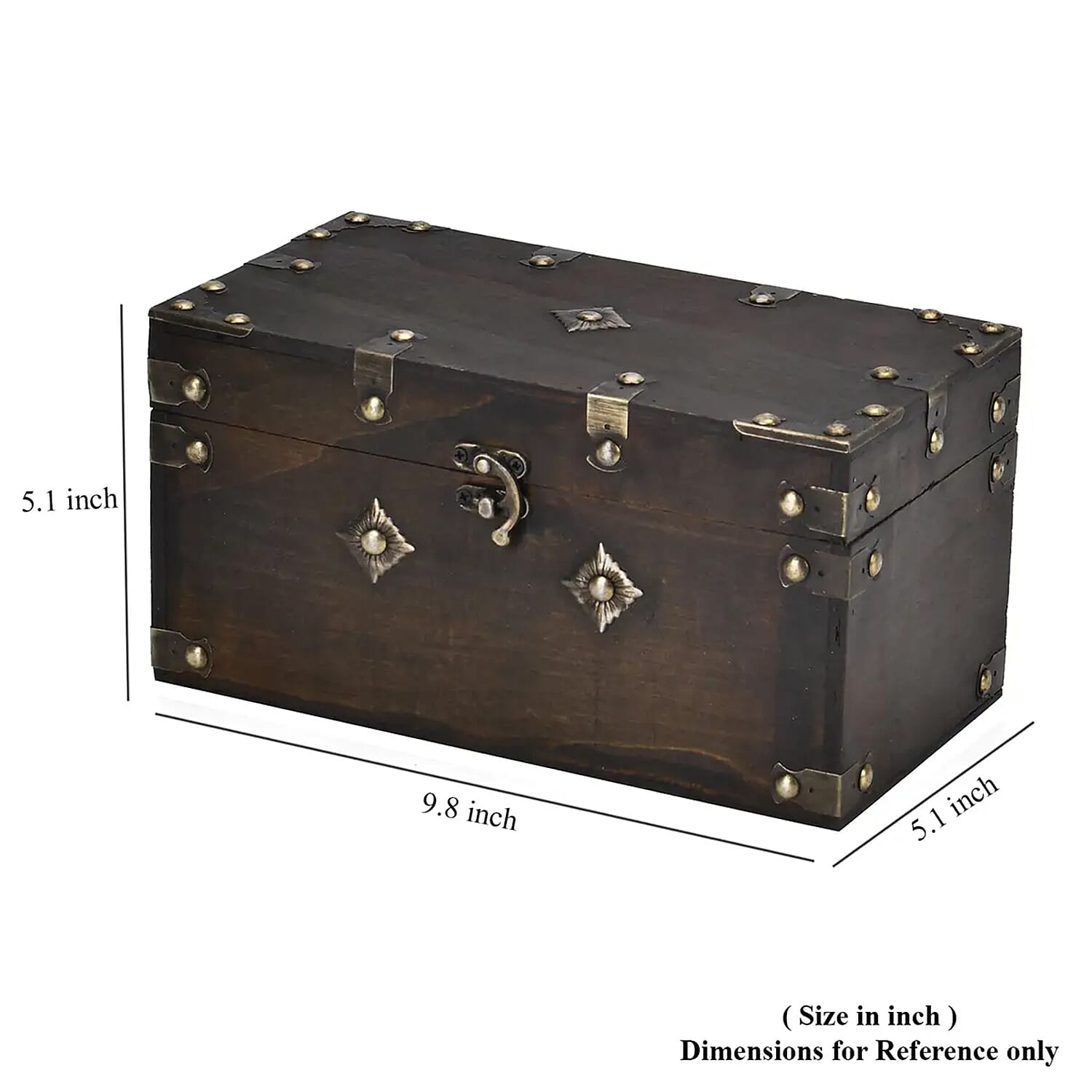 Solid Brown European Style Wooden Box with Decorative Metal Dots