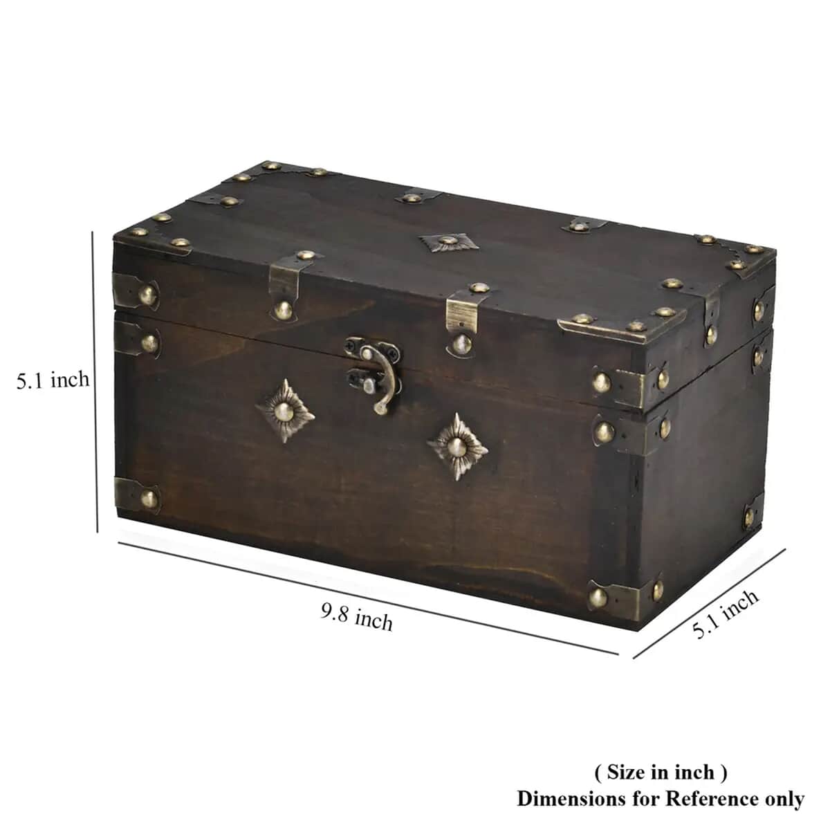 Solid Brown European Style Wooden Box with Decorative Metal Dots (9.8"x5.1"x5.1") image number 5