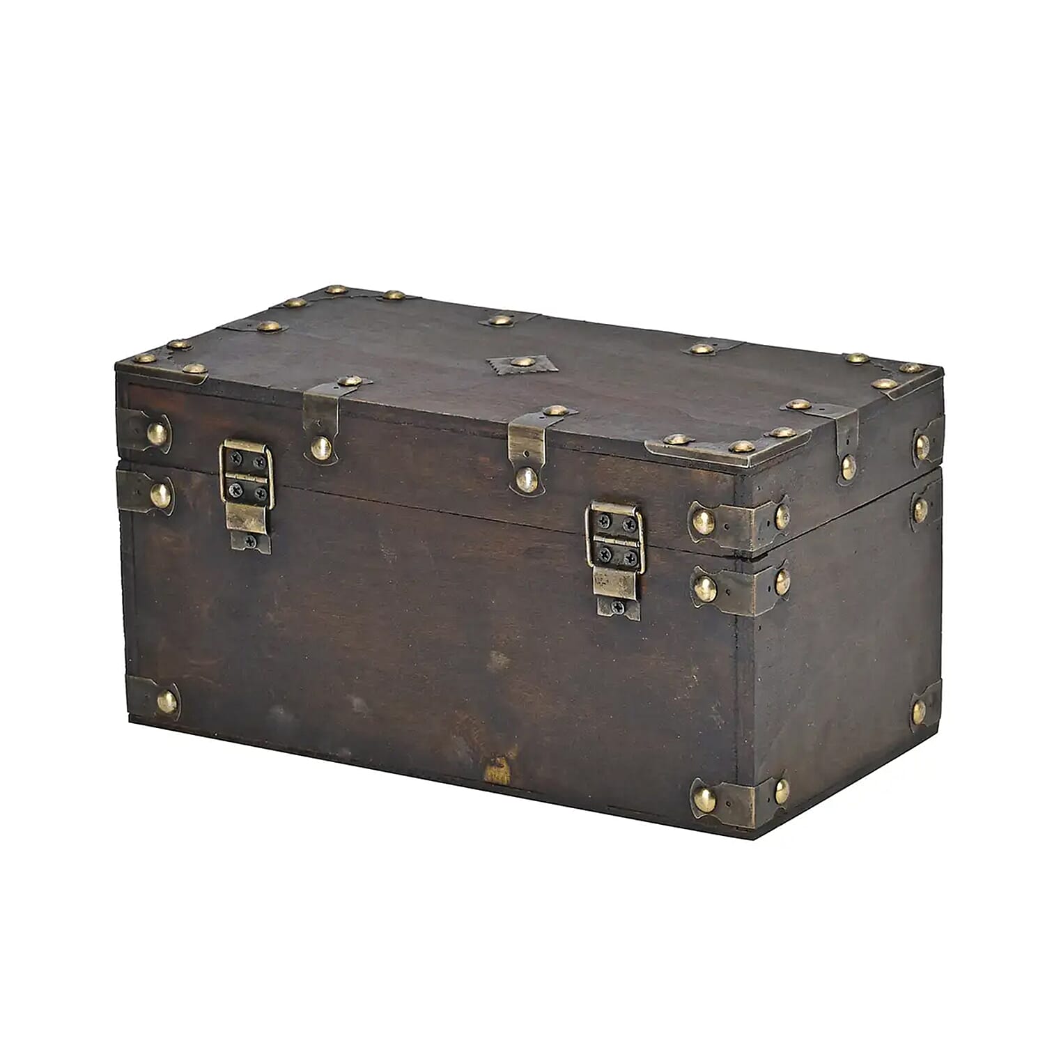 Solid Brown European Style Wooden Box with Decorative Metal Dots