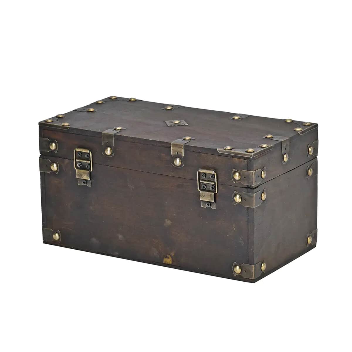 Solid Brown European Style Wooden Box with Decorative Metal Dots image number 6