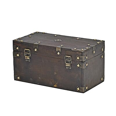 Solid Brown European Style Wooden Box with Decorative Metal Dots