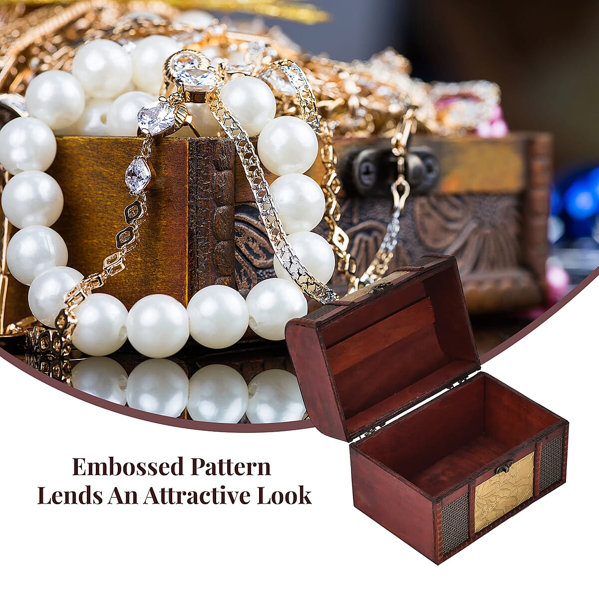 Embossed Golden Leaf Pattern European Style Wooden Box image number 1