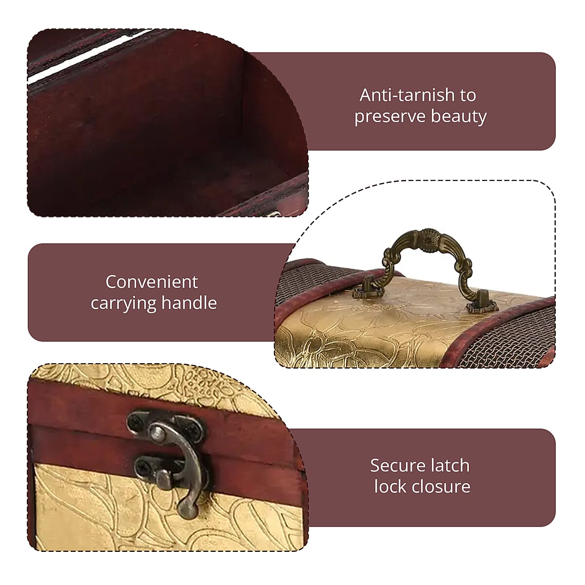 Embossed Golden Leaf Pattern European Style Wooden Box image number 2