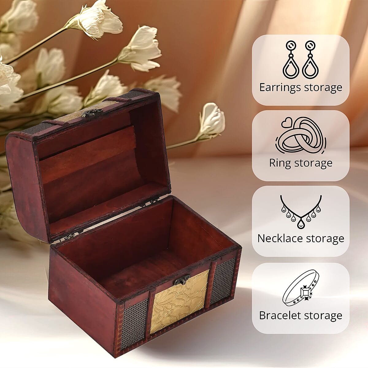 Embossed Golden Leaf Pattern European Style Wooden Box image number 3