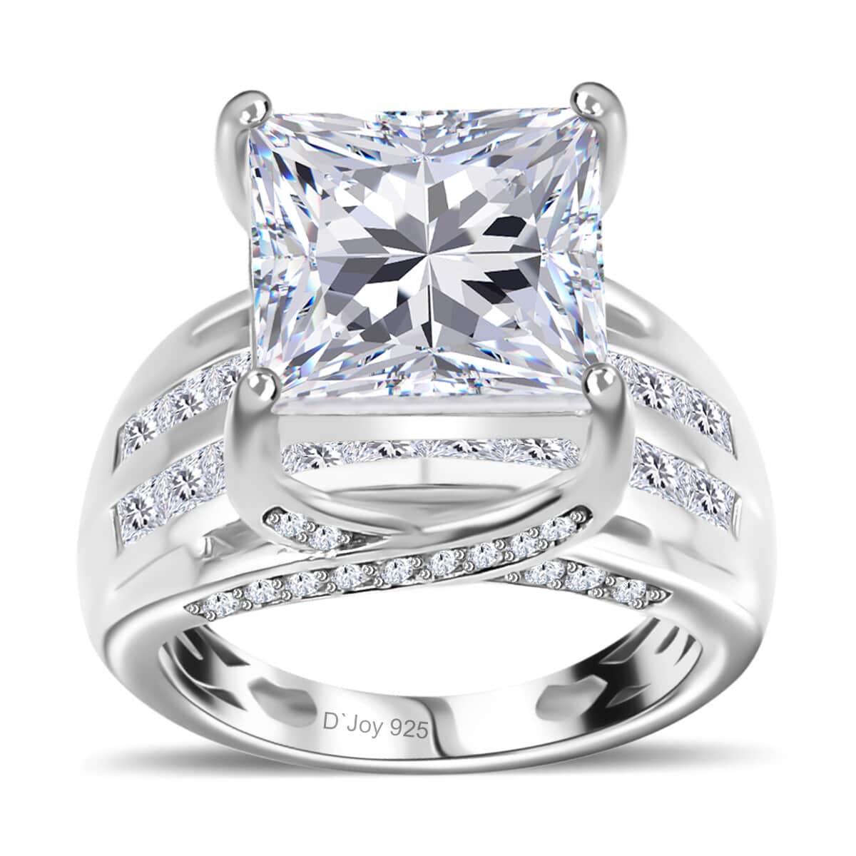 Moissanite (Sqr 10mm) Solitaire Ring in Platinum Over Sterling Silver (Size 10.0) 7.35 ctw image number 0