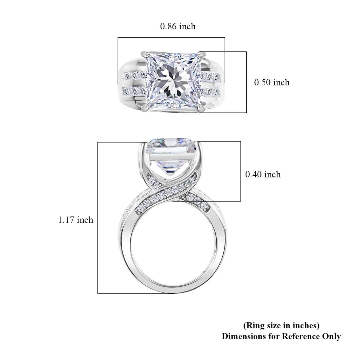 Moissanite (Sqr 10mm) Solitaire Ring in Platinum Over Sterling Silver (Size 10.0) 7.35 ctw image number 5