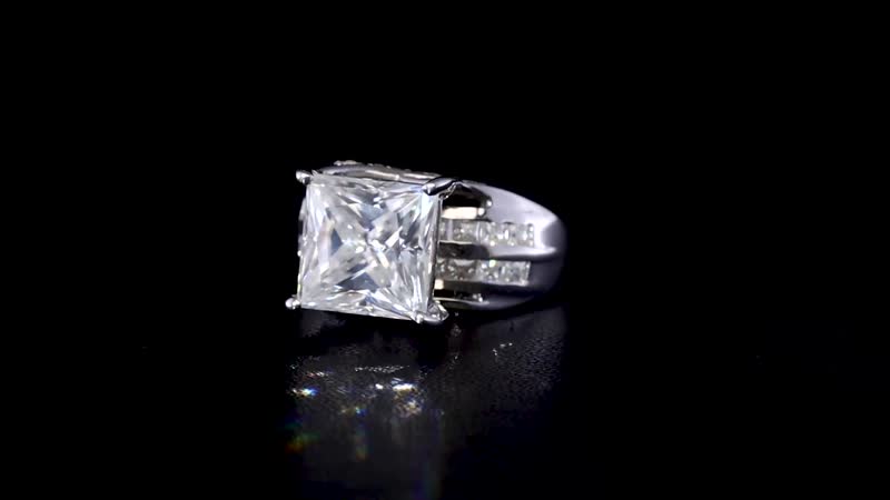 Moissanite (Sqr 10mm) Solitaire Ring in Platinum Over Sterling Silver (Size 10.0) 7.35 ctw