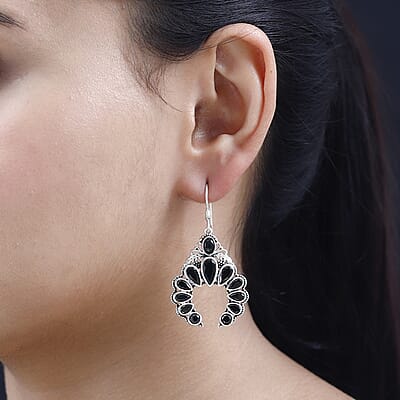 Elite Shungite Squash Blossom Earrings in Sterling Silver 5.65 ctw