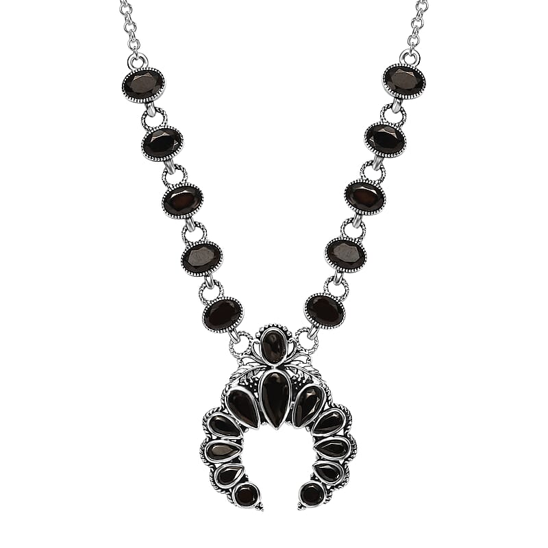 Elite Shungite Squash Blossom Necklace 18 Inches in Sterling Silver 7.70 ctw