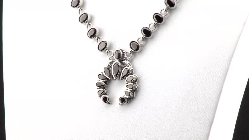 Elite Shungite Squash Blossom Necklace 18 Inches in Sterling Silver 7.70 ctw
