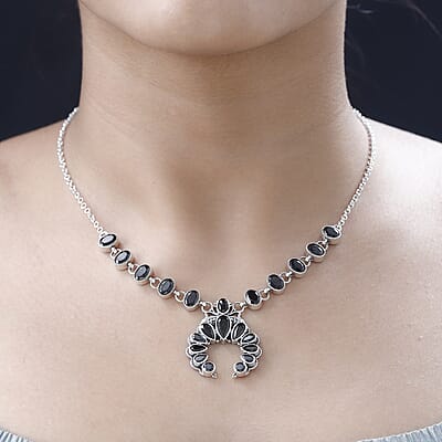 Elite Shungite Squash Blossom Necklace 18 Inches in Sterling Silver 7.70 ctw