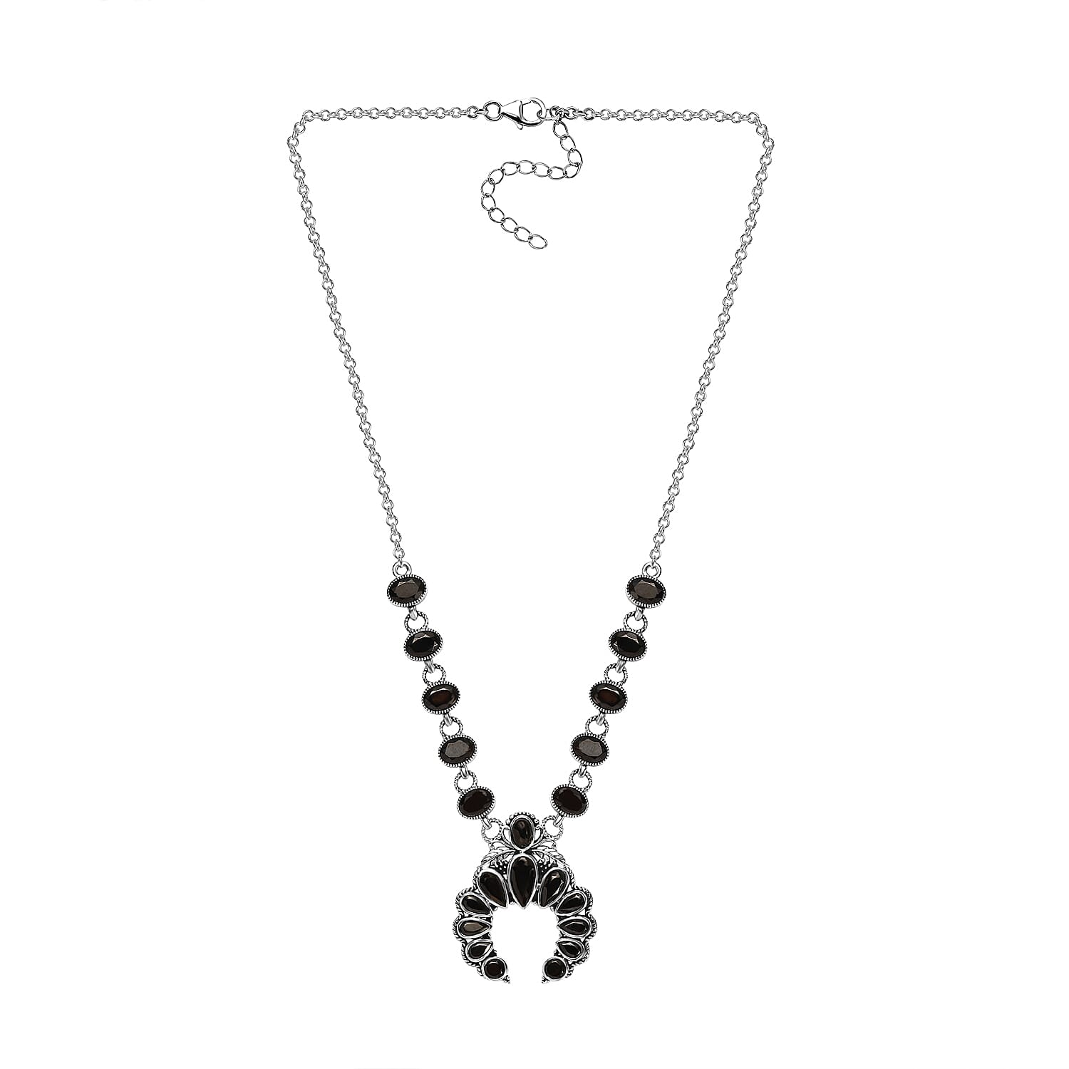 Elite Shungite Squash Blossom Necklace 18 Inches in Sterling Silver 7.70 ctw