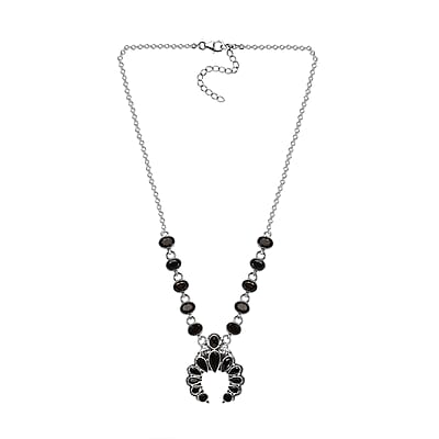 Elite Shungite Squash Blossom Necklace 18 Inches in Sterling Silver 7.70 ctw